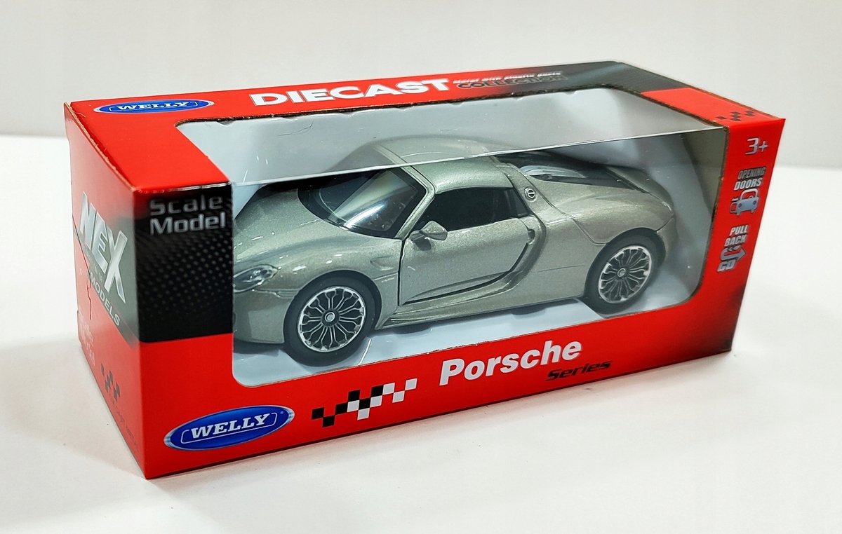 Welly Porsche 918 Spyder Hard-Top Modelauto Zilver - 10cm