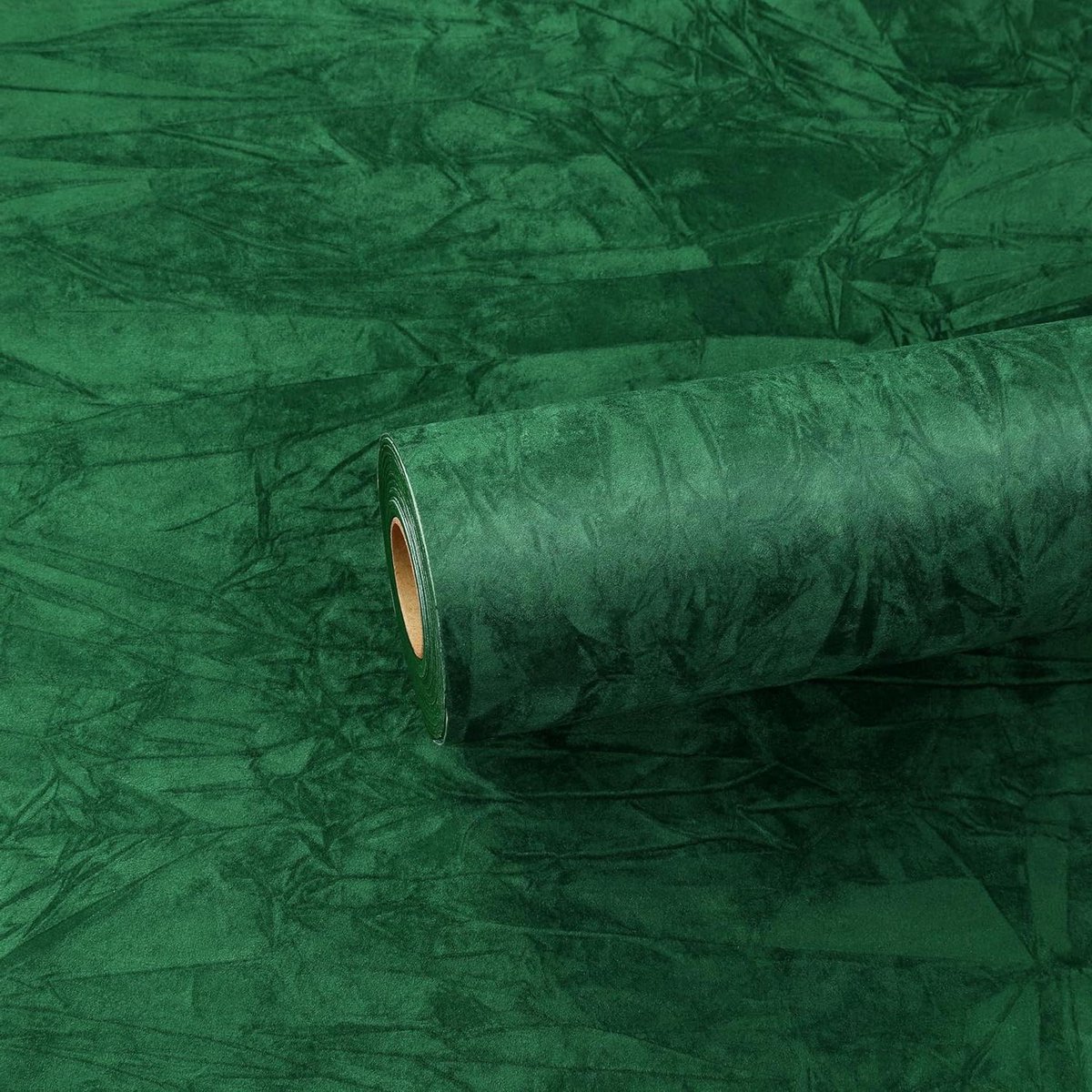 Allecto Plus - Zelfklevend donkergroen fluweel behang 44,5cm×2m - Groen vintage stof - Velours plakfolie - Meubelstof voor garderobe - Juwelendoos voering - Rol dik vilt film