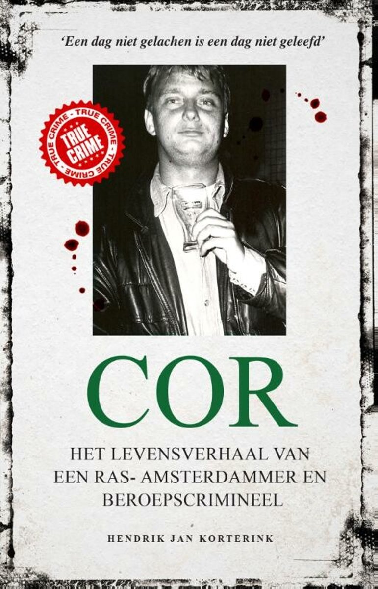 Boekomslag 'Cor' met zwart-wit foto van Cor van Hout, tekst 'Het Levensverhaal van een Ras-Amsterdammer en Beroepscrimineel'.