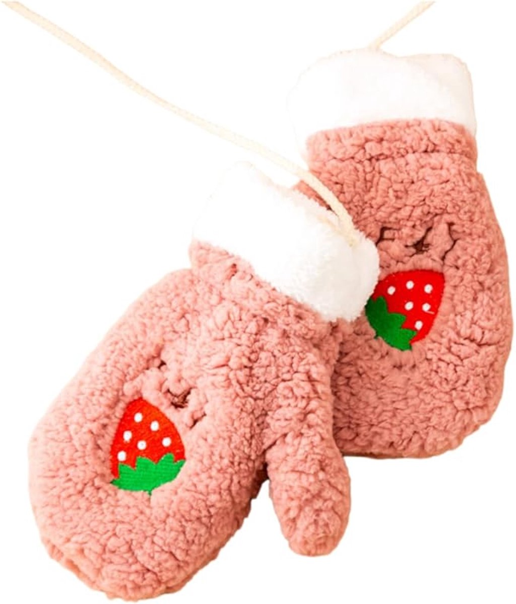 Touch Screen Handschoen Dames Herfst- En Winterzachte, Warme, Schattige Geborduurde Banaan-Aardbei-Citroen-Fruit Vingerloze Halterhandschoenen