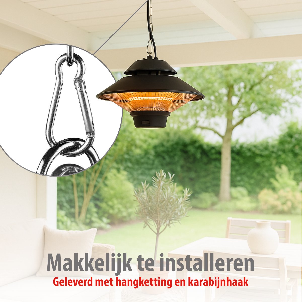 alpina Heater Terrasverwarmer met Infrarood Verwarming - Heater Elektrisch en Hangend - Terras Verwarmer P44 Spatwaterdicht - Terrasheater 1500W met Afstandsbediening – foto 6