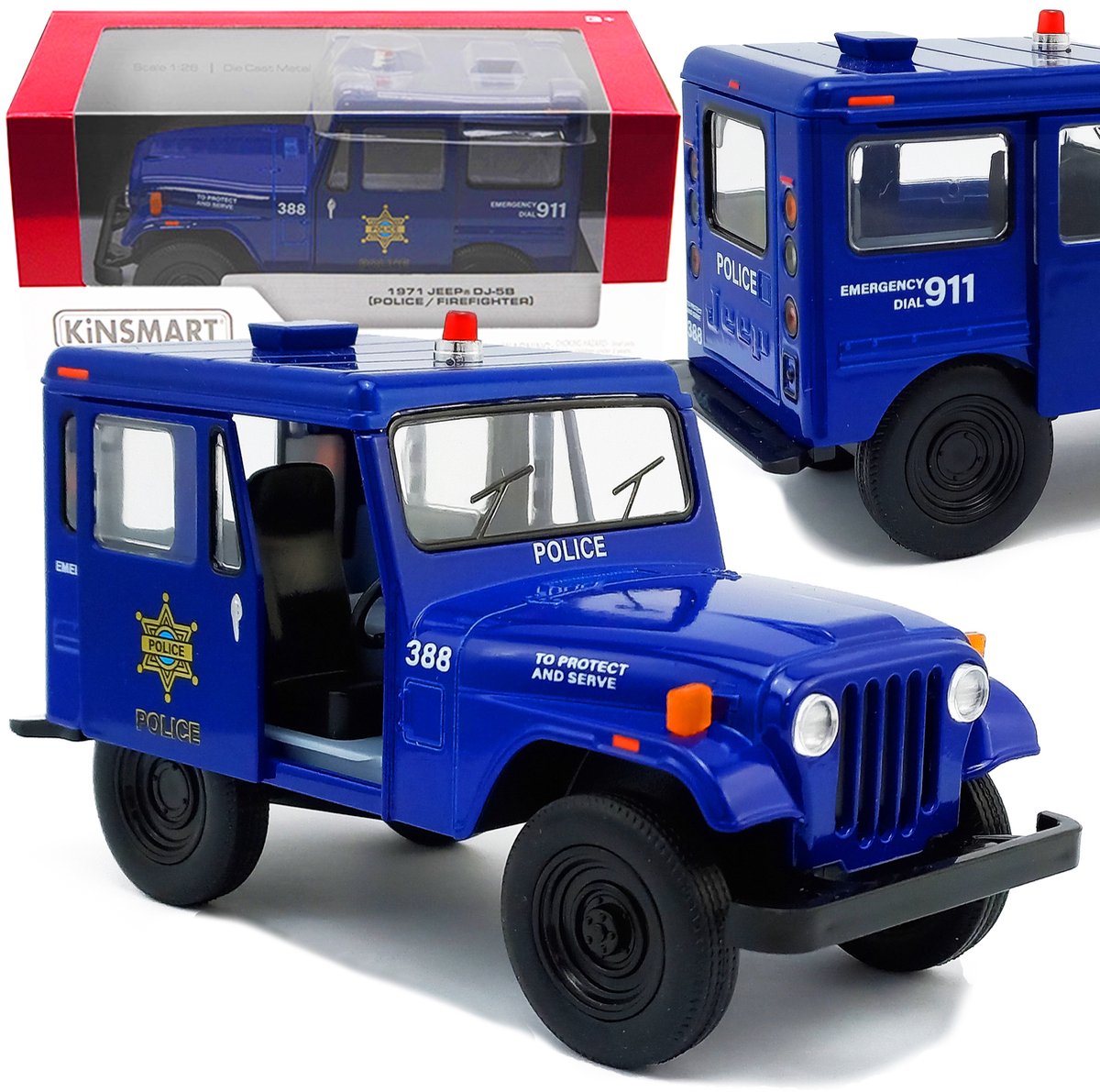 Modelauto Jeep DJ-5B 1971 Politie Pull-Back Schaal 1:26