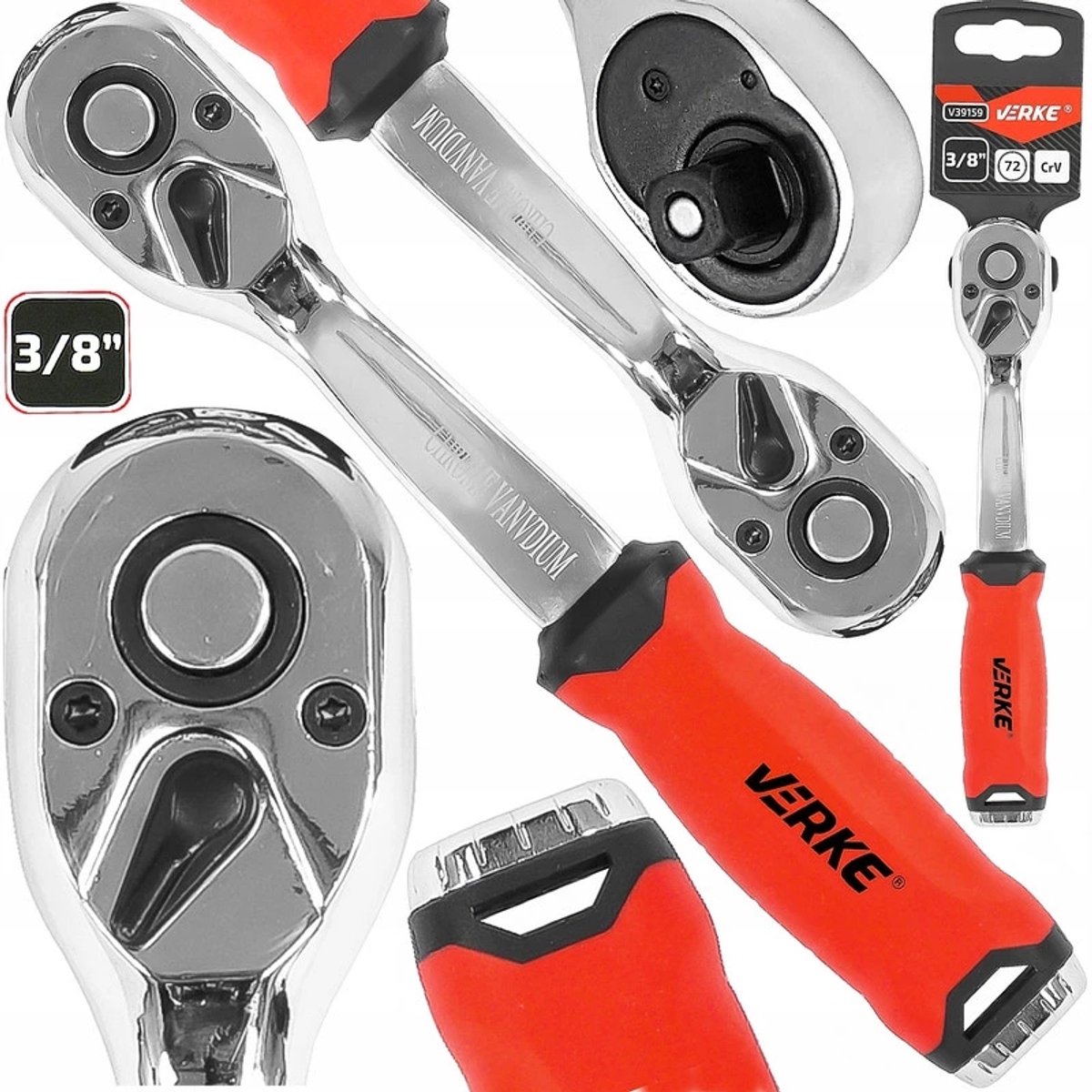 Verke Ratelsleutel 3/8" 72T CRV Ergonomisch - V39159