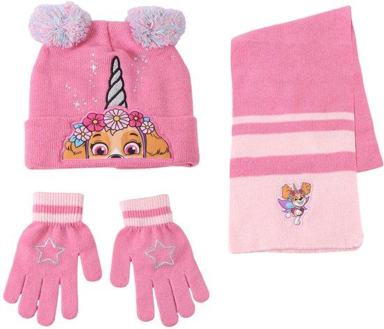 Paw Patrol Skye Winterset Meisjes – Muts, Handschoenen en Sjaal – Roze – Officieel Gelicenseerd