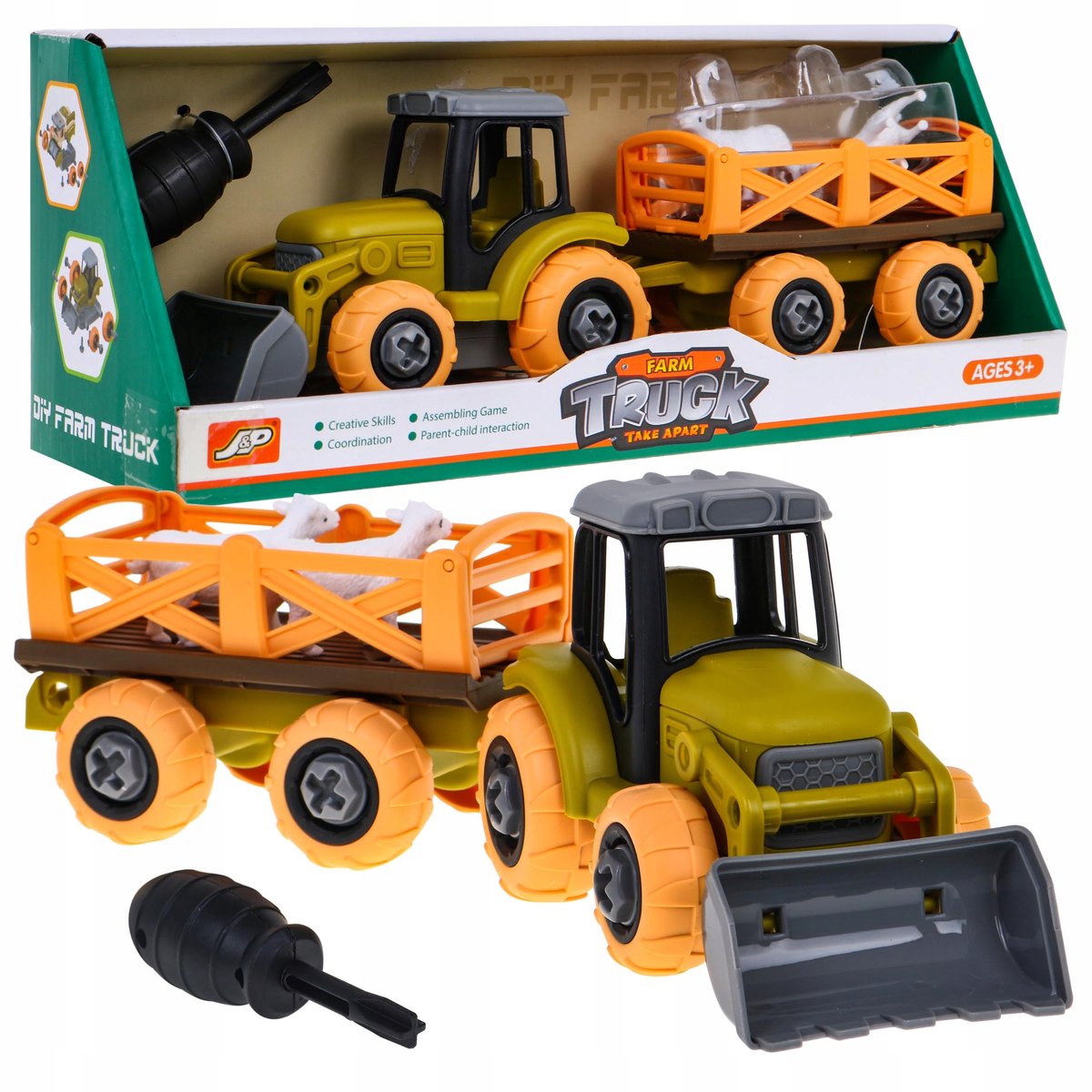 Schroefbare Tractor met Kipkar en Schep - 3 Jaar+
