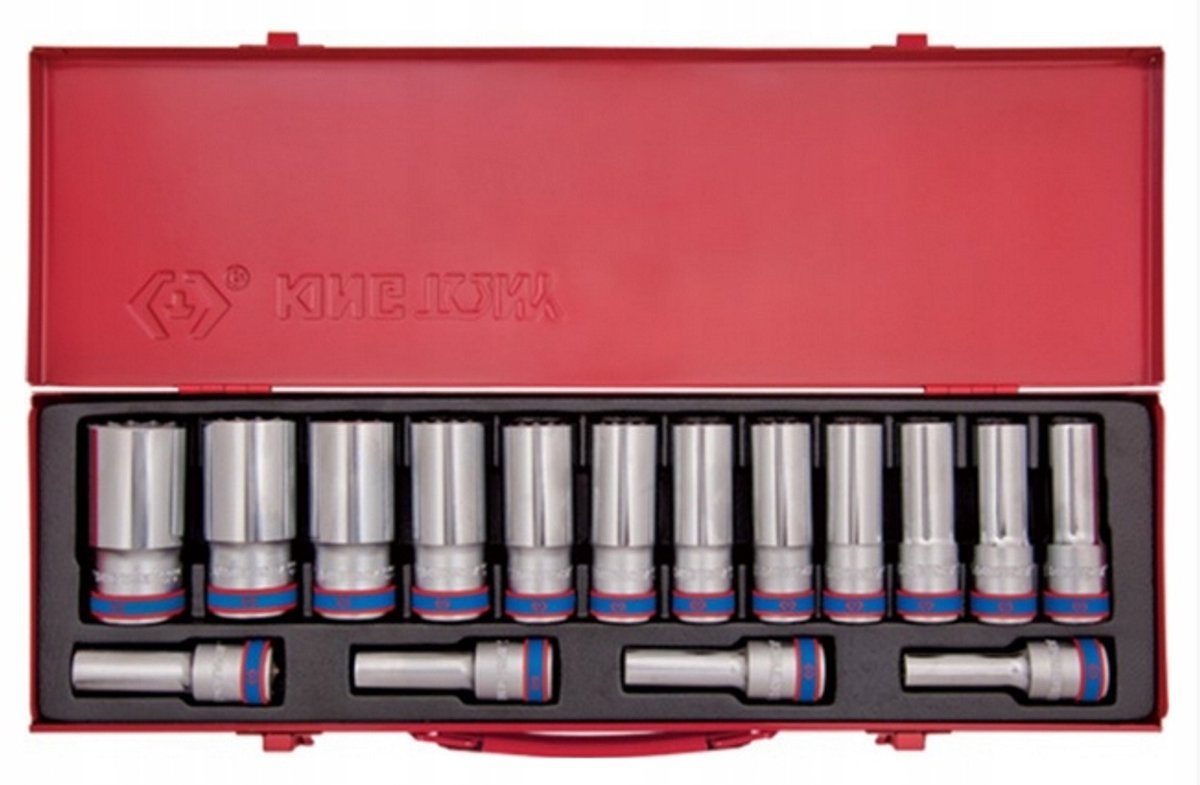 King Tony Lange Dopslagen 1/2" 6-kant 10-32mm Metalen Koffer