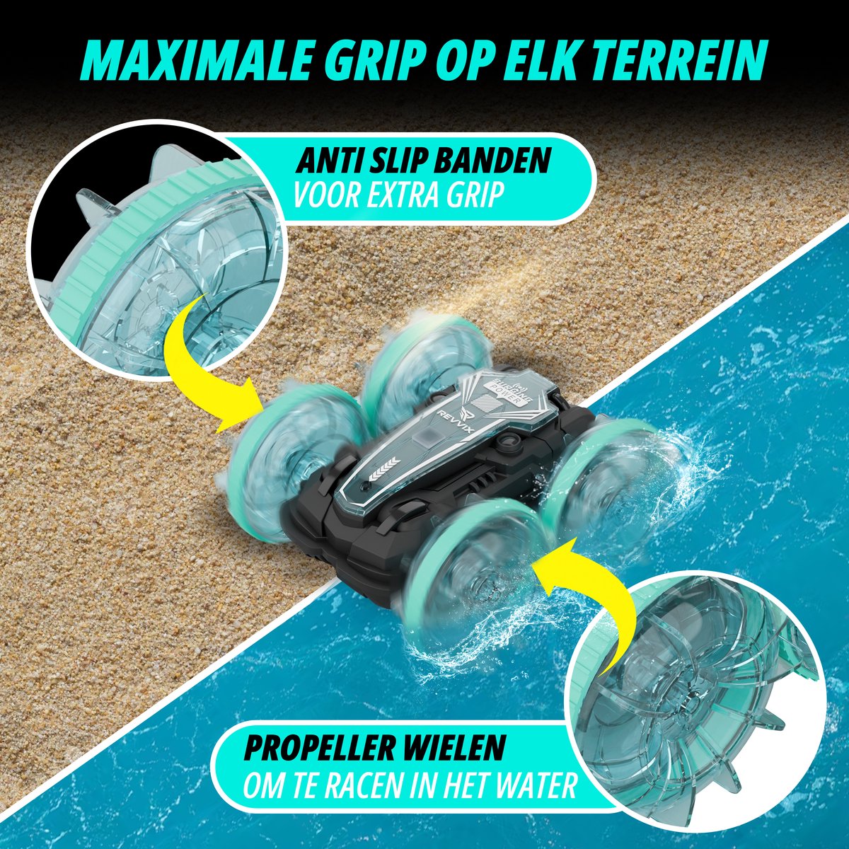 Revvix Bestuurbare Auto All-Terrain - RC Auto met 2 Accu's - Waterdicht - Speelgoed Auto Jongens - Buitenspeelgoed - Race Car/Boot Land & Water - Radiografisch — afbeelding 13