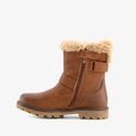 Bruine meisjes biker boot met rits, gespen en teddy voering.