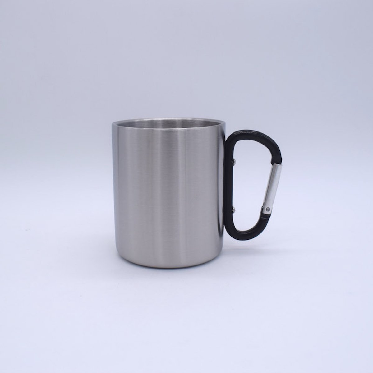Mok met karabijnhaak - Met oor - Drinkbeker - Dubbelwandig - 220 ml - RVS - Zwart