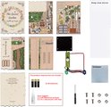 Onderdelen van een doe-het-zelf boekensteun met tuin-thema, inclusief licht en lijm.