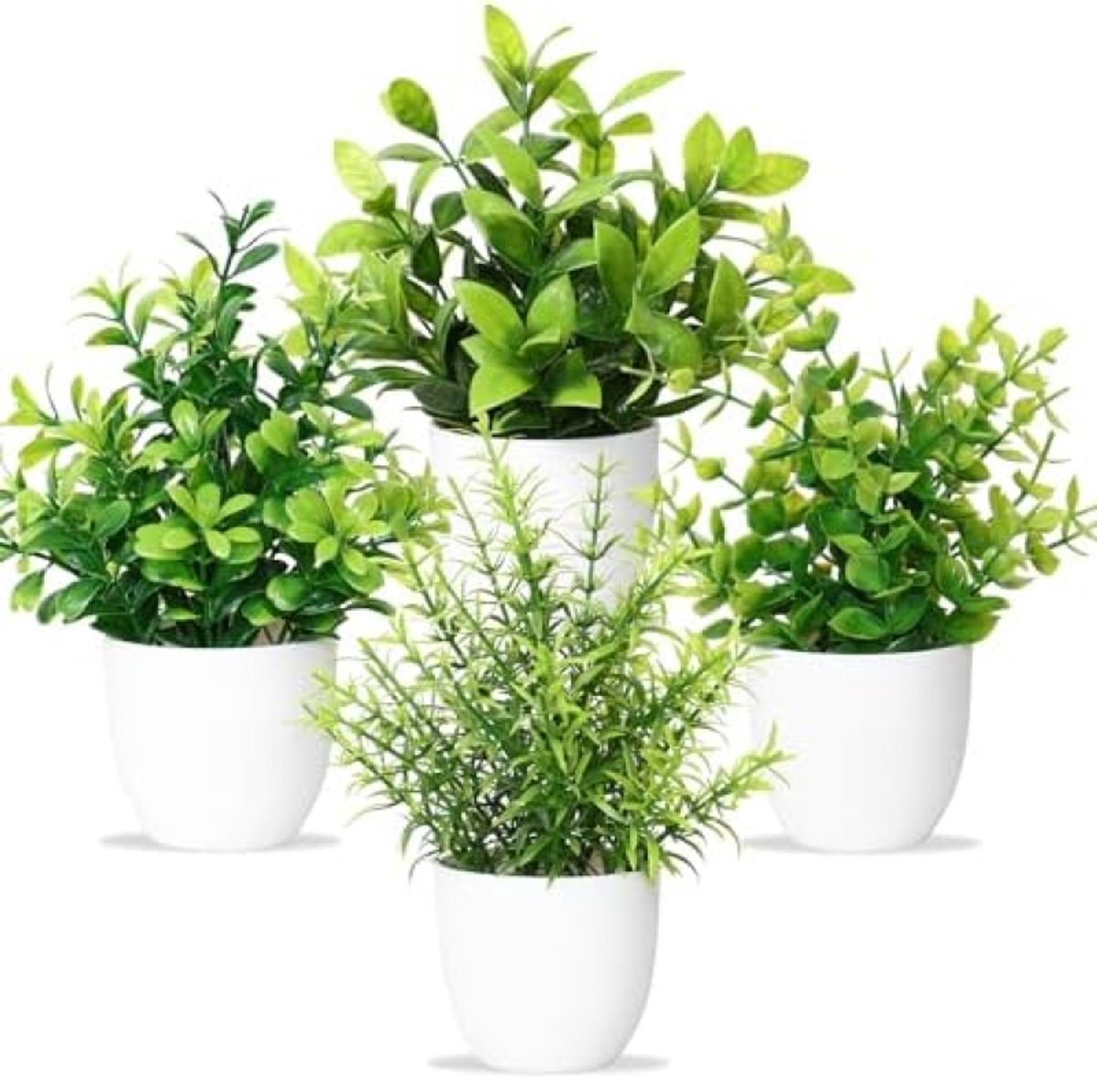 PromoHome Kunstplanten Set van 4 - Kleine Kunstplanten in Pot voor Binnen - Groene Decoratie voor Woonkamer, Kantoor, Badkamer en Balkon - LevensEchte Nep Planten met Pot - Onderhoudsvrij