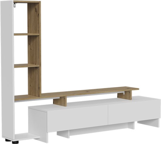 Meuble TV Vicco Tavora – 168,2 x 120 cm avec 2 tiroirs Wit/ chêne