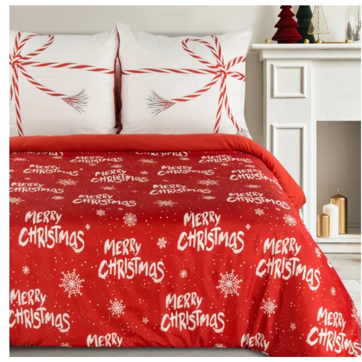 Kerst beddengoed van microvezel - Merry Christmas - Kerst - 140 cm x 200 cm + Eén kussensloop afmeting 70 cm x 80 cm - Dekbedovertrek - PTR-07
