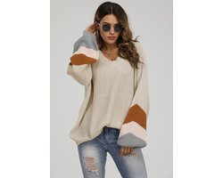 Gestreepte trui in beige, perzikroze en camel