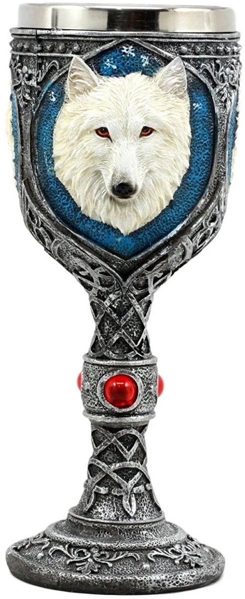 Boutique Trukado - Keltische Kelk Witte Wolf - Roestvrijstalen afneembaar inzet stuk - (hxbxd) ca. 20cm x 8cm x 8cm