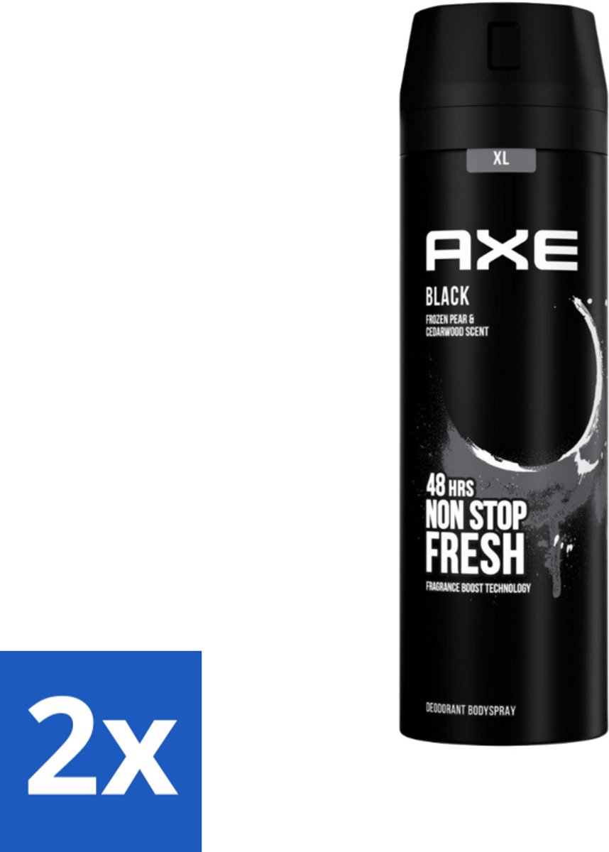 2 x Axe XL - Deodorant Bodyspray - 48hrs Fresh - Black - Frozen Pear & Cedarwood - 200 ml - Deodorant - Axe - Black - 48 Uur - Bevroren Peer