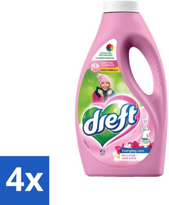 4 x Dreft - Vloeibaar Wasmiddel - Voor Wol & Zijde Was - 24 Wasbeurten - Wolwasmiddel - Zijdewasmiddel - Wasmiddel Voor Delicate Stoffen - Kleurbescherming Wasmiddel - Wasmiddel Met Frisse Geur