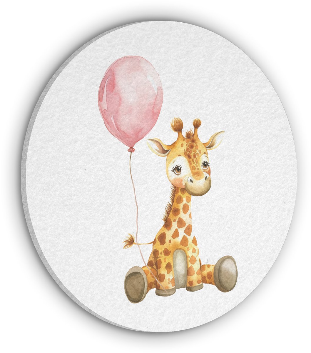 Akoestisch wandpaneel rond 80x80 cm - Vilt schilderij Giraf - Baby - Dieren - Roze ballon - Ronde akoestische panelen - Geluidsdempende wanddecoratie - Geluidsisolatie wandcirkel - Muurdecoratie geluidspanelen