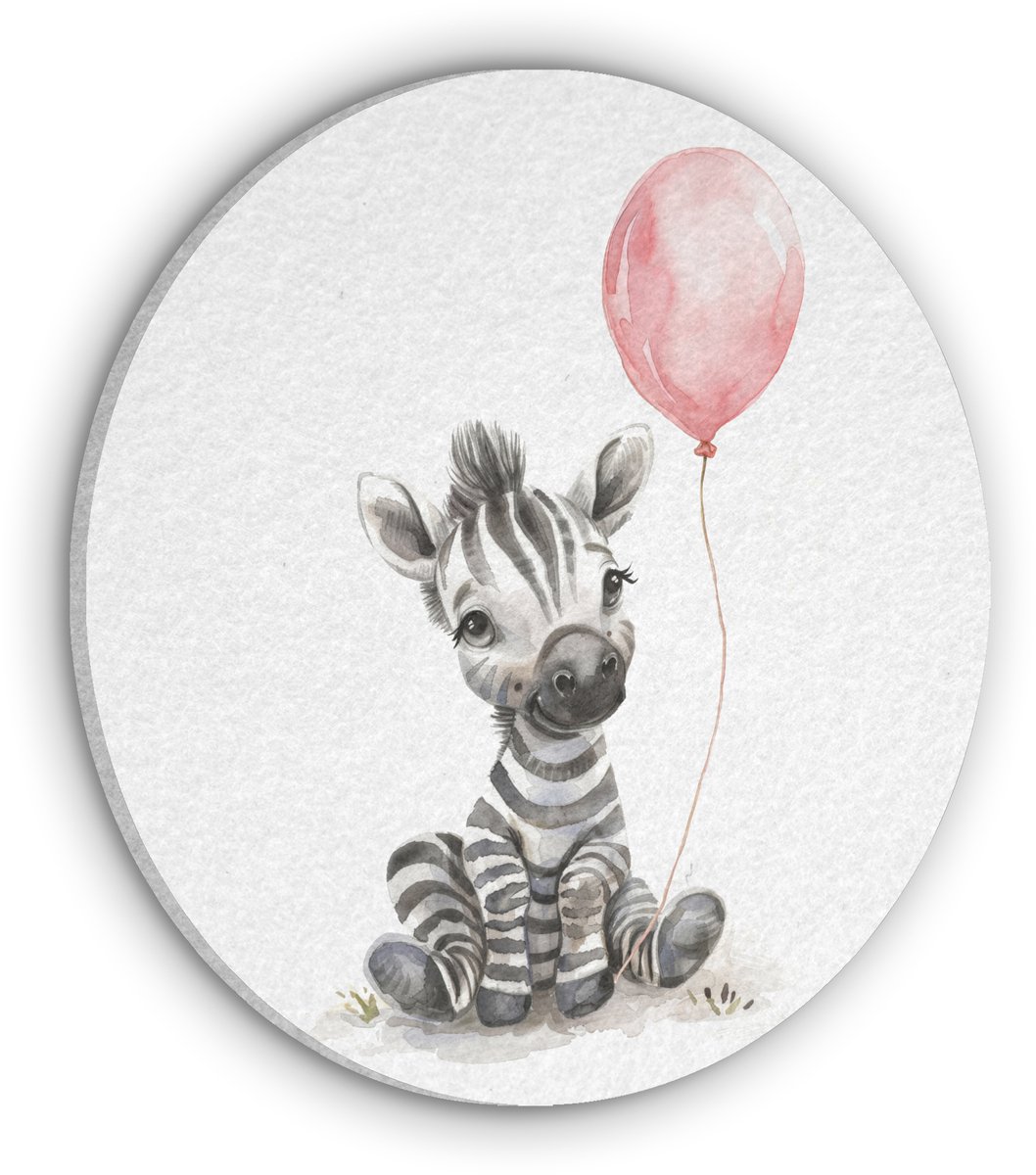Akoestisch wandpaneel rond 30x30 cm - Vilt schilderij Zebra - Baby - Dieren - Roze ballon - Ronde akoestische panelen - Geluidsdempende wanddecoratie - Geluidsisolatie wandcirkel - Muurdecoratie geluidspanelen