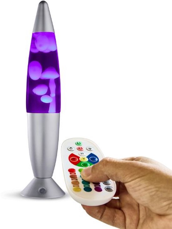 Lighto Lavalamp met 17 kleuren (RGB) - 35 cm - Incl. Afstandsbediening - voor Kinderen - Zilver