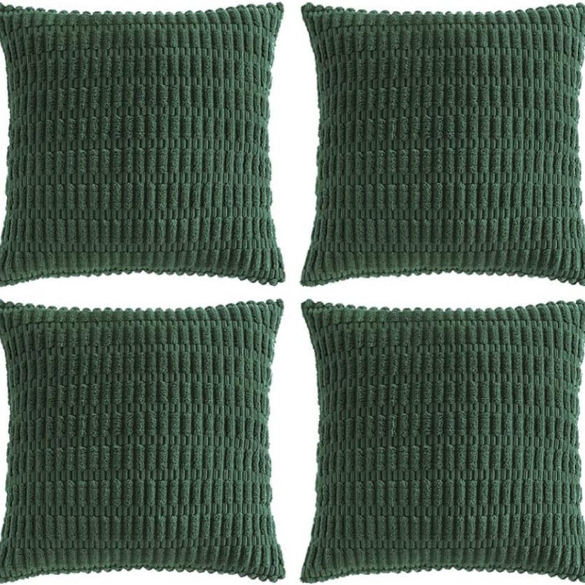 BOG Set Van 4 Kussenslopen - 55x55cm - Donkergroen Fluffy Corduroy - Decoratieve Kussenhoezen Voor Bank - Sofa - Sierkussens Dark Green