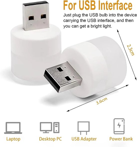 LED lamp - 10-pack USB LED-nachtlampjes, mini warm wit, laptop powerbank, reisbenodigdheden — afbeelding 2