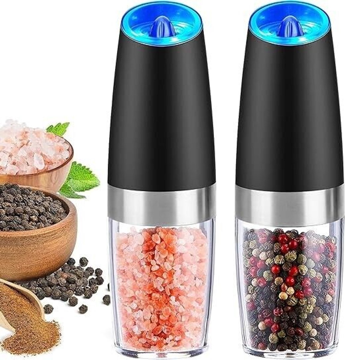 Gravity elektrische zout- en pepermolenset, instelbare grofheid, (2-pack)