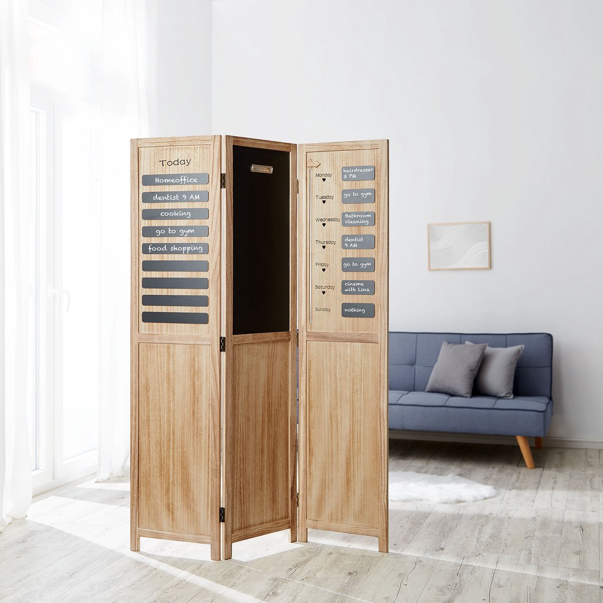 Homestyle4u Kamerscherm - 120x170 cm - naturel - 3-delig - notitiebord Bruin