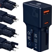 needventure® Mini Reisstekker 213 landen - Universele Wereldstekker - 2 USB-C & 3 USB-A - Reisadapter Wereld Amerika (USA), Engeland (UK), Australië, Zuid Amerika, Afrika, Thailand - USB C Fast Charge Functie
