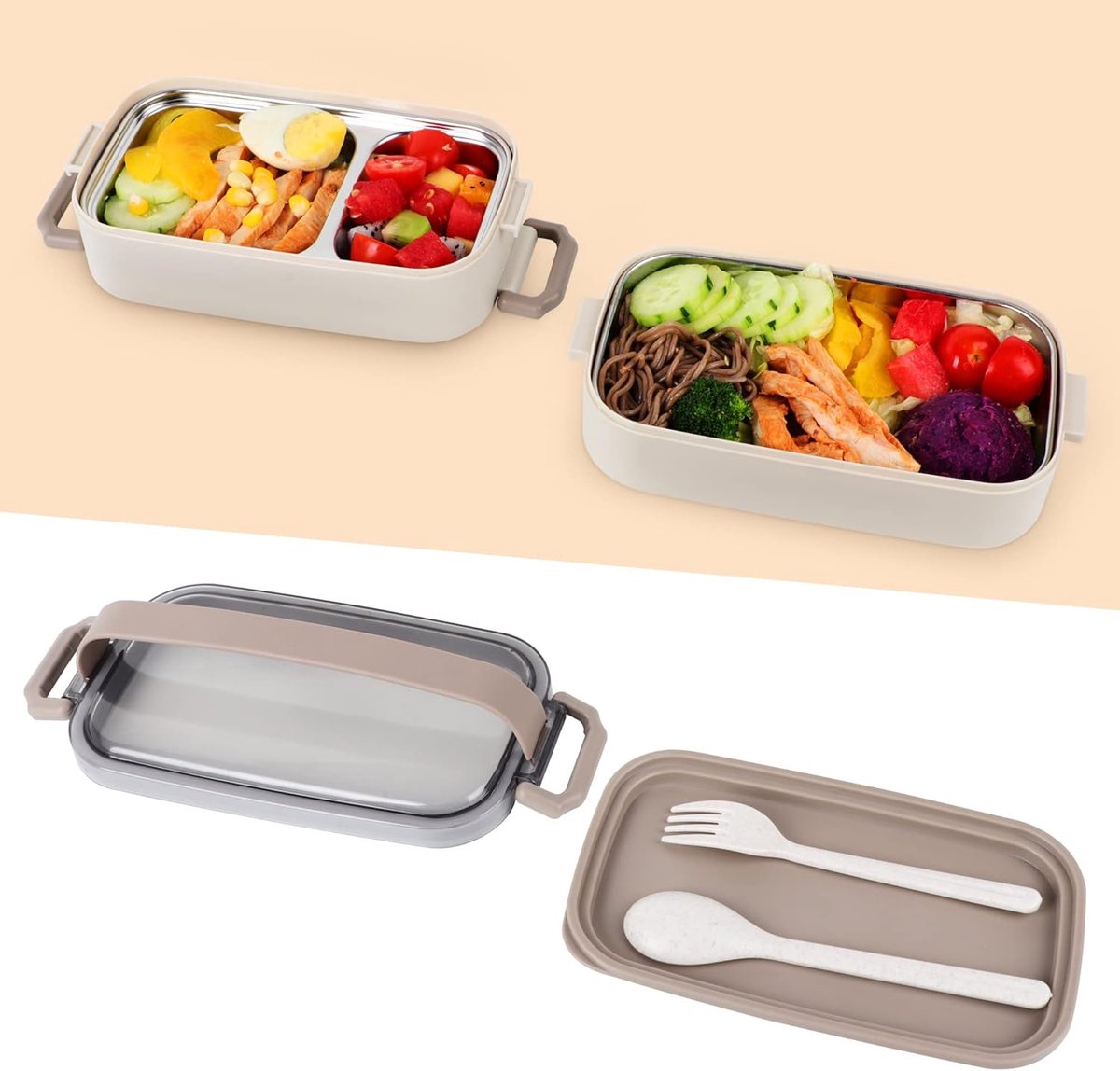 3 stuks broodtrommel van roestvrij staal, 2400 ml, 1400 ml en 850 ml, 304 stalen bentoboxen, lunchbox, lekvrij met afscheiding en afdichtring, lunchbox van roestvrij staal, metalen broodtrommel voor