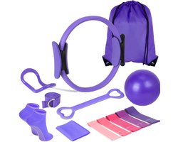 Thuis Pilates Kit voor Vrouwen - 13-delig Pilates Apparatuur Set met 13"Pilates Ring - 9" Yoga Bal - Koelhanddoek - 6 Pilates Weerstandsbanden voor Stretching - Voor Beginners
