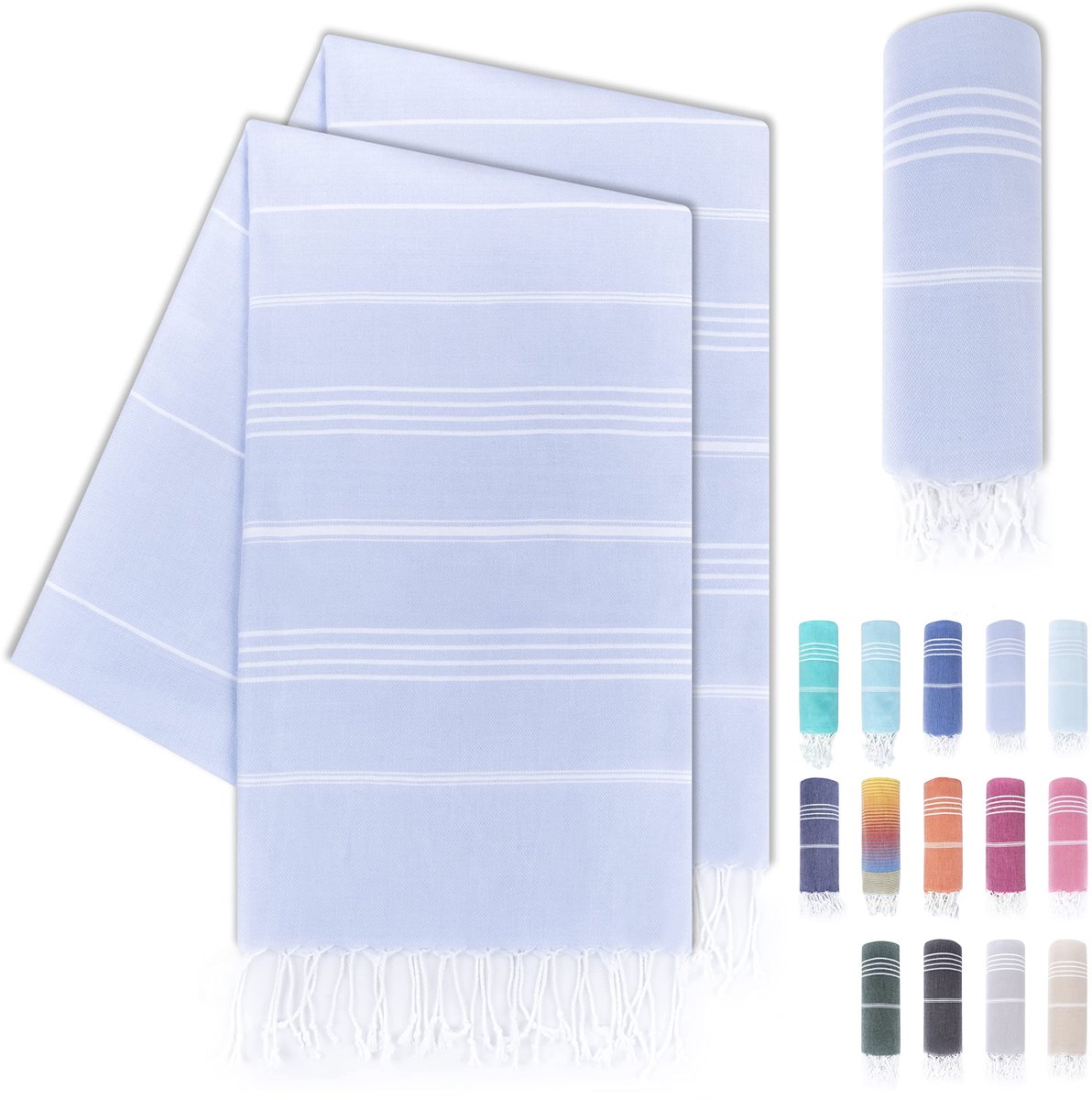 Azomor® Set van 2 luxe hamamdoeken met handgeknoopte franjes voor diverse toepassingen