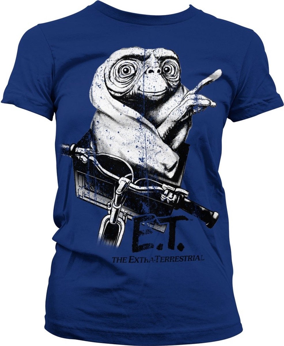 E.T. Biking Distressed Girly T-shirt voor dames, marineblauw
