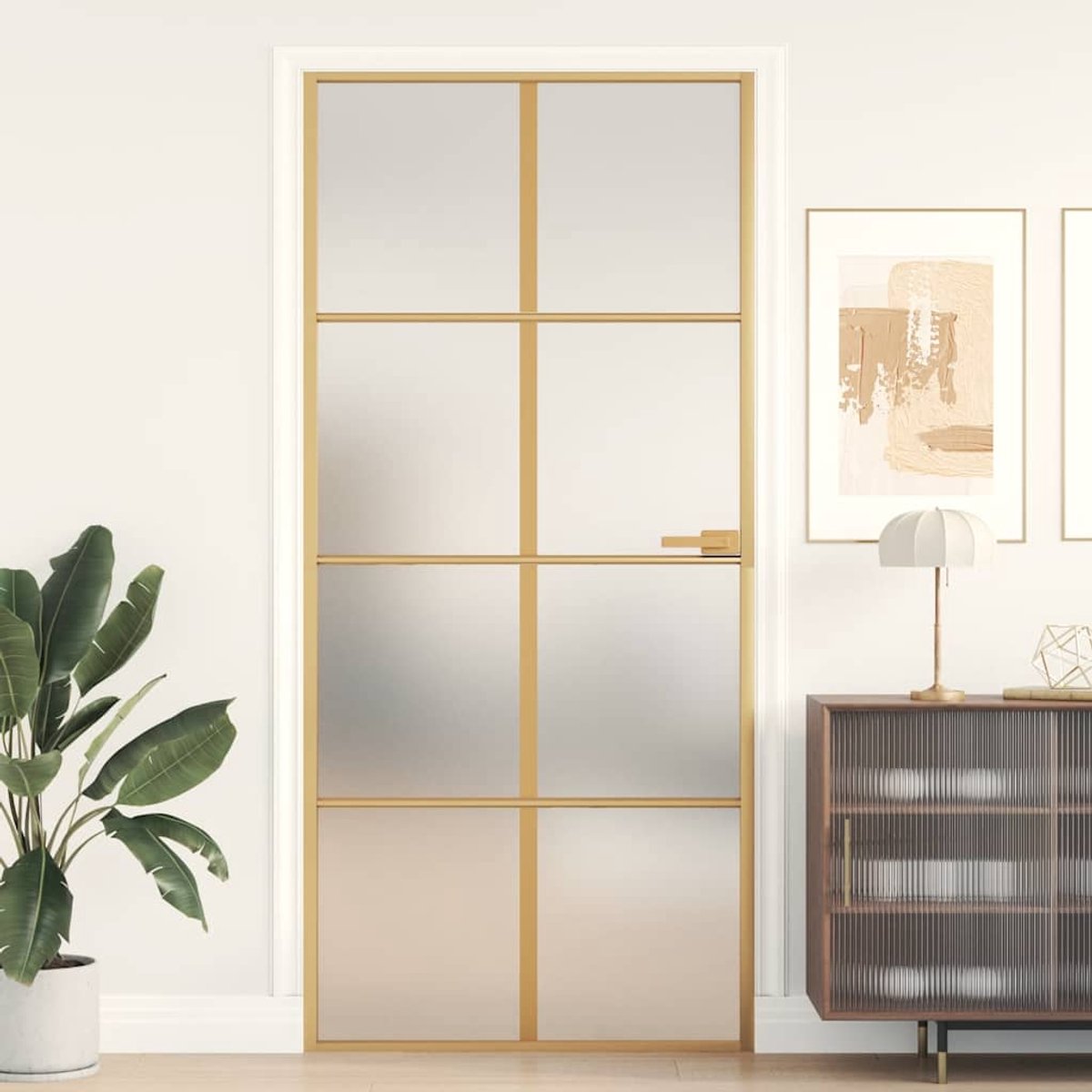 vidaXL - Binnendeur - smal - 93x201,5 - cm - gehard - glas - en - aluminium - goudkleur