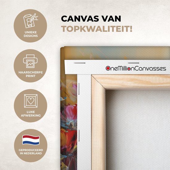 Canvas schilderij set 80x60 cm - Wanddecoratie tweeluik - Bloemen - Abstract - Verflook - Kleurrijk - Muurdecoratie woonkamer - Slaapkamer decoratie - Kamer accessoires - Schilderijen op canvas