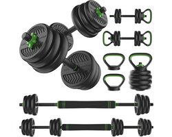Tunturi Halterset en Dumbbells Vinyl 20 kg – Gewichten Set met Kettlebell en Barbell – Opdruksteunen - Schroefsluiting 30 mm – Anti-Slip Grip