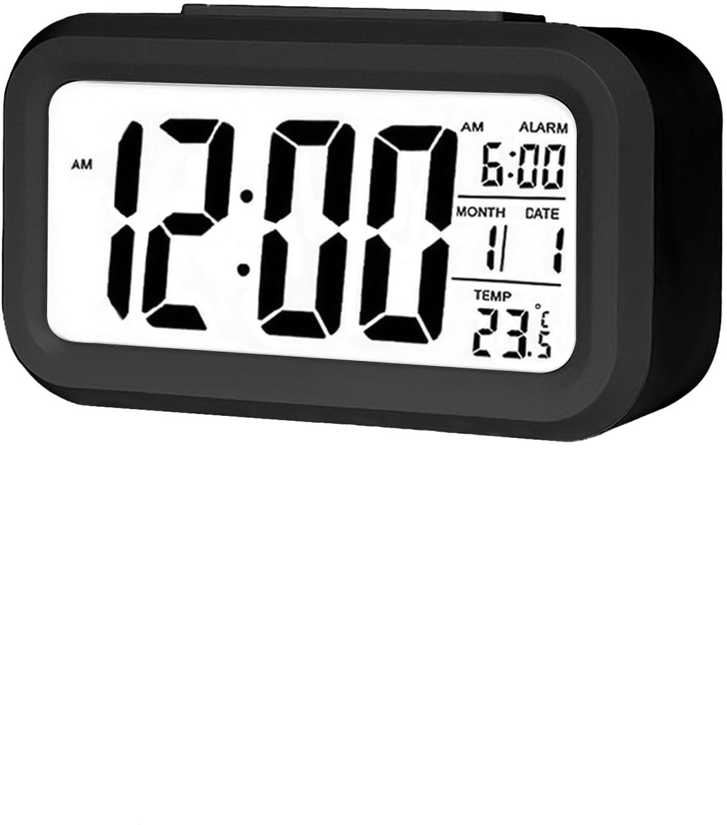 Digitale Wekker met Groot LCD Display – Kalender, Temperatuur, 12/24-uurs Weergave, Nachtlicht & Sluimerfunctie – Compact, Geluidsloos en Draagbaar – Batterijgevoed