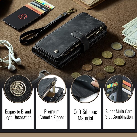 Étui CaseMe - Compatible avec iPhone 17 Pro Max - Étui portefeuille CaseMe C30 - Zwart