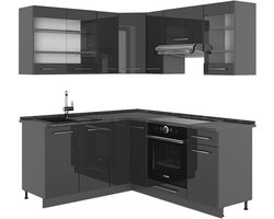 Vicco Fame-Line Hoekkeuken – 190 x 46 cm zonder werkblad Antraciet Hoogglans
