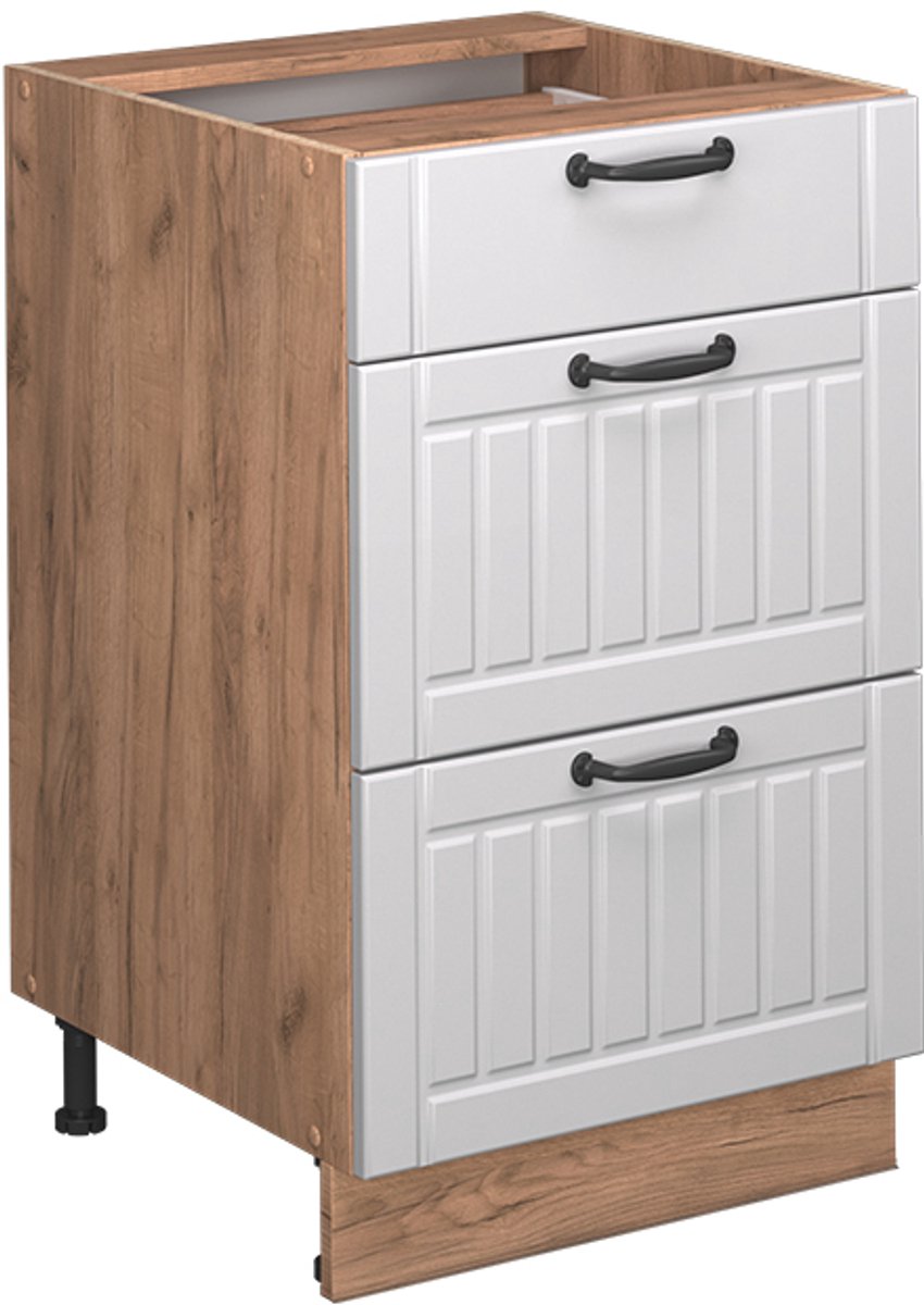 Vicco Fame-Line Keukenonderkast – 50 cm, WB Marmer Wit Landhuis Wit landelijk/Goudkleurig Eiken