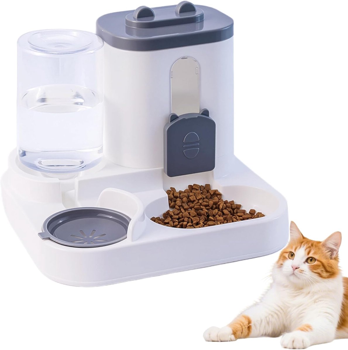 Voerbak Kat - Zwaartekracht Kattenvoerbak en Waterdispenser - 2 in 1 Automatische Voeder en Waterbak - Grote Capaciteit Zelfvoedend voor Kleine en Middelgrote Honden, Puppy's en Kittens - Grijs