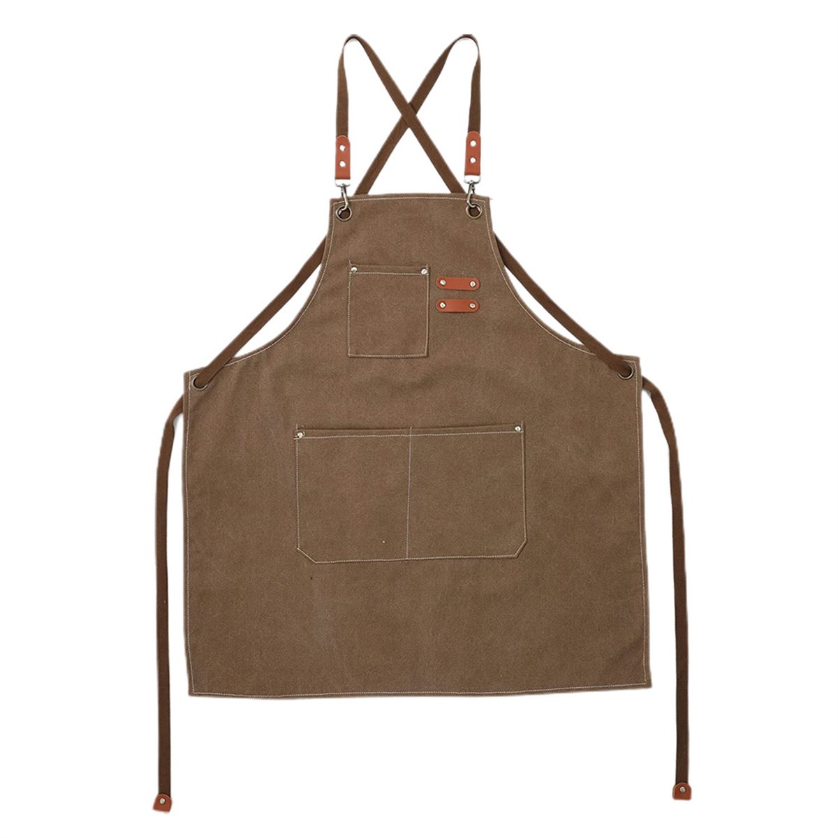 Peysaitr - Schort - Canvas Werk Schort - Waterdicht & Verstelbaar - Met Zakken - Voor Koken, Tuinieren, Kunstenaars - Bruin - 78x68 cm - 1 stuks