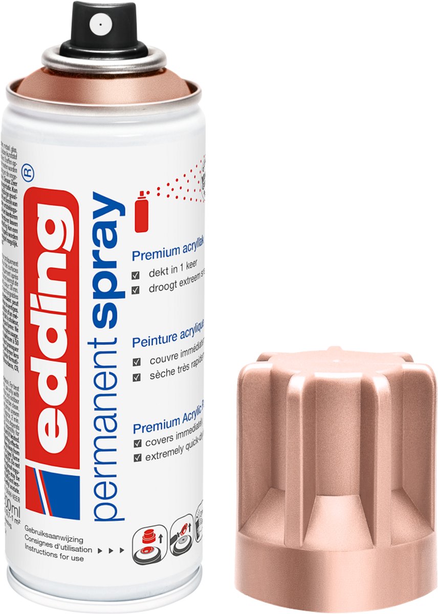 edding 5200 spuitverf in spuitbus - roze goud mat - 1 stuk - 200 ml verf - direct dekkend – 0,7-1 m2 oppervlak - acrylverf voor het lakken en versieren van glas, metaal, hout, keramiek, kunststof, canvas - permanent spray, verfspray