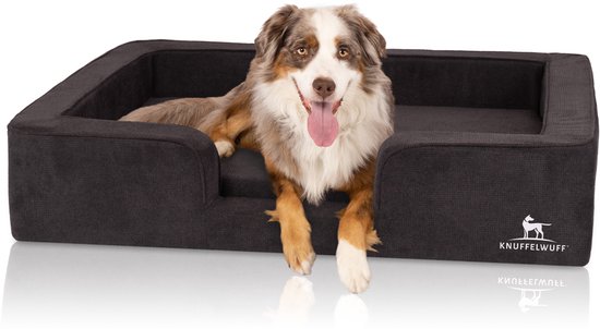 lionto Hondenbed met omkeerbaar kussen en wasbare hoes, vormvast hondenmandje met anti-slip noppen, (L) 92x72 cm, Knus Huisdierenbed voor Honden en Katten met Pluche, Grijs