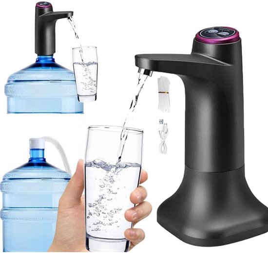Distributeur d'eau électrique Tovbmup - Double bec verseur avec support - Pompe automatique pour bouteille d'eau avec fonction de charge USB - Convient aux bouteilles d'eau universelles de 2 à 5 gallons - Camping, école, bureau, maison - Zwart