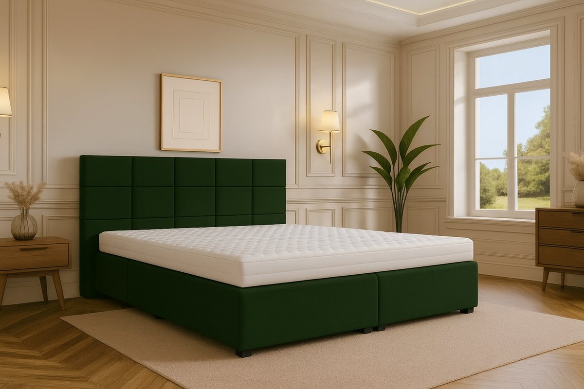 Boxspring vlak Modena 200x200 cm donkergroen Gratis Bezorgen