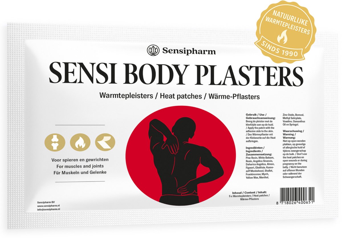 Sensi Body Plasters Warmtepleisters - 5 Zelfklevende Warmte Pleisters 9x14 cm – Tijgerbalsem, Tiger Balm, Spierbalsem bij Rugpijn en Spierpijn - Sensipharm