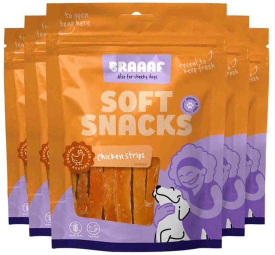 Braaaf Reepjes Hondensnack Kip - 5 x 85 gr - Voordeelverpakking