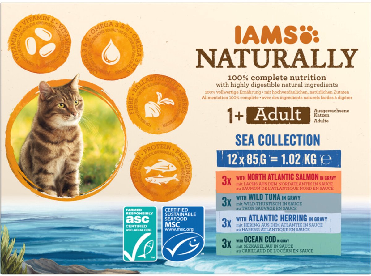 IAMS IAMS Naturally Multipack Adult Sea Collection - 2 x 12 x 85 gr - Voordeelverpakking