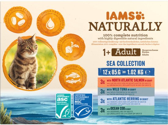 IAMS Naturally Multipack Adult Sea Collection - 2 x 12 x 85 gr - Voordeelverpakking